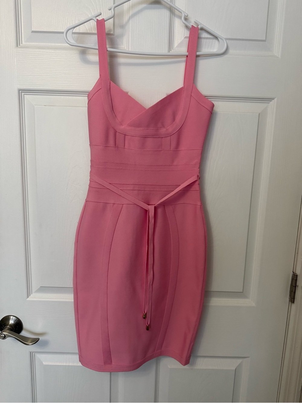 Pink Bodycon Midi Dress with Spaghetti Straps - Picture 4 of 7